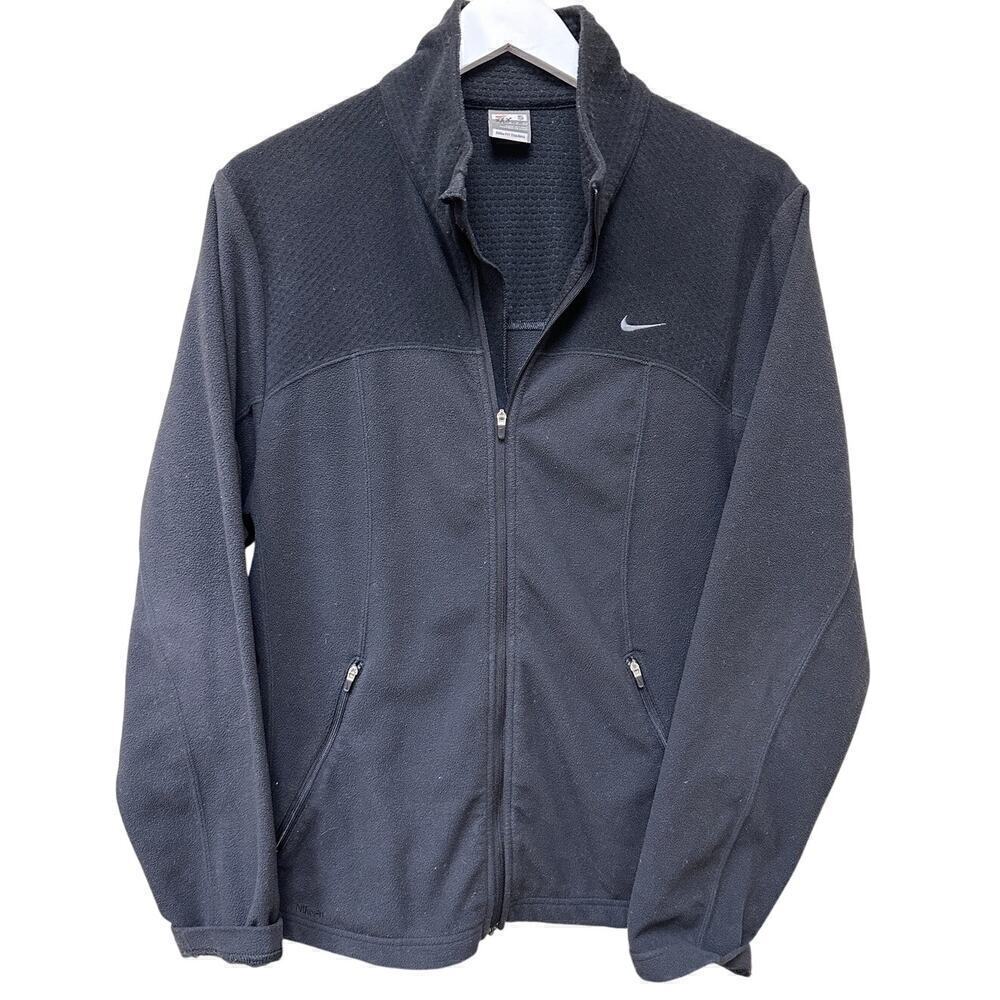 Nike Fit Therma Mens Black Long Sleeve Waffle Knit Full Zip Fleece Jacket Size S